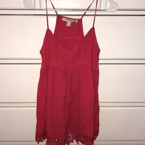 Hot pink tank top with lace detail!